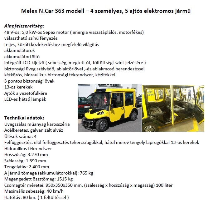 Melex N.Car 363 4 szemlyes, 5 ajts elektromos aut